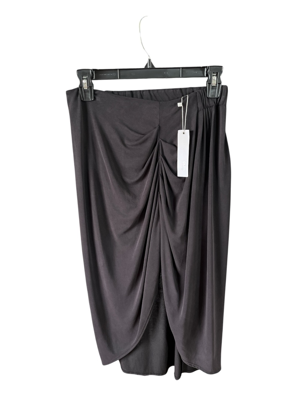 NWT DREW Black Front Ruched Draped Asymmetric Tulip Midi Skirt Made USA Size S